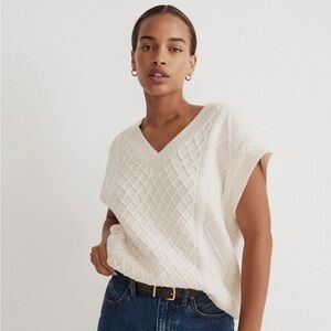 NWT Madewell Cable-Knit V-Neck Sweater Vest Oversized Wool Blend Ivory, XXS